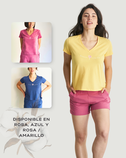 Conjunto camiseta y pantalón corto 'Florezco cada día'